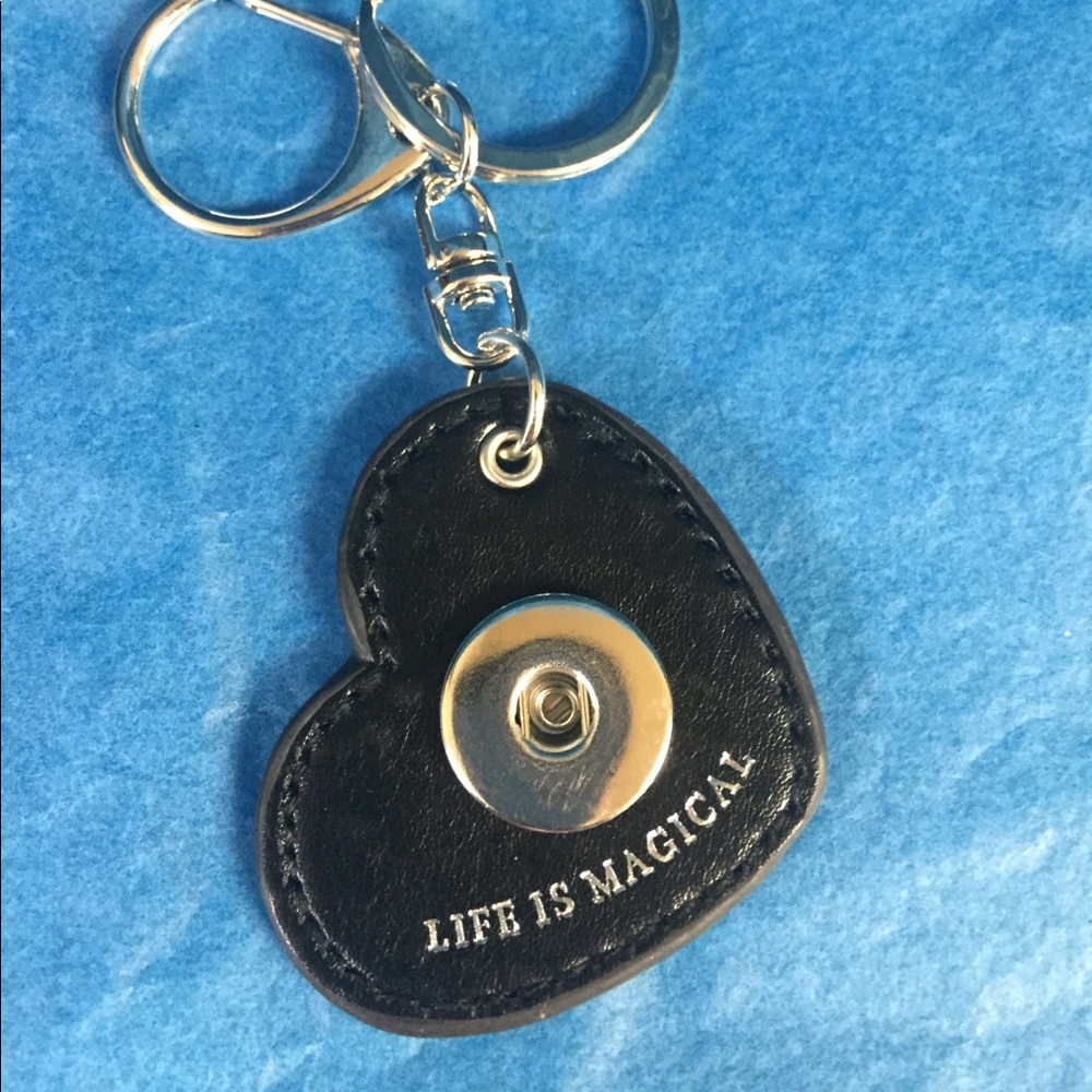 Black leather snap button keychain
